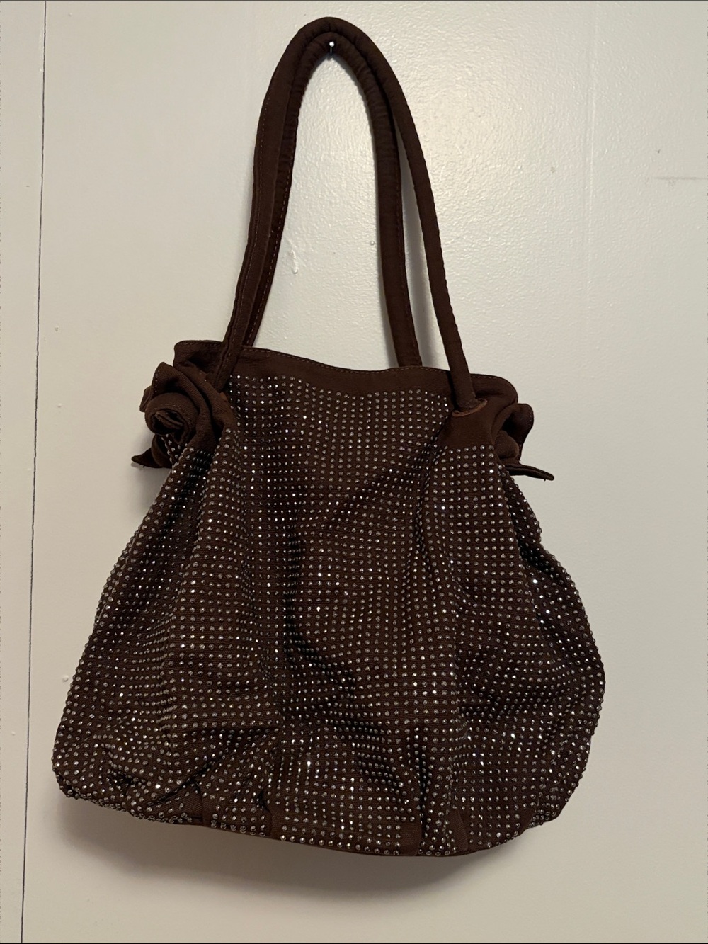Brown Stud-Embellished Women's Shoulder Bag